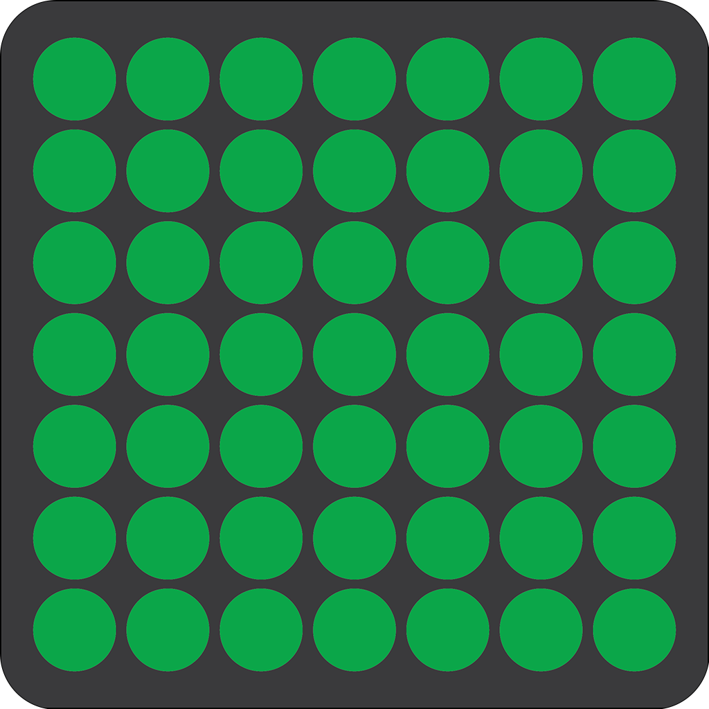 The runstreakr brand logo consisting of 49 green circles in a 7x7 grid pattern on a black square background, representing the first seven weeks of building a running streak.